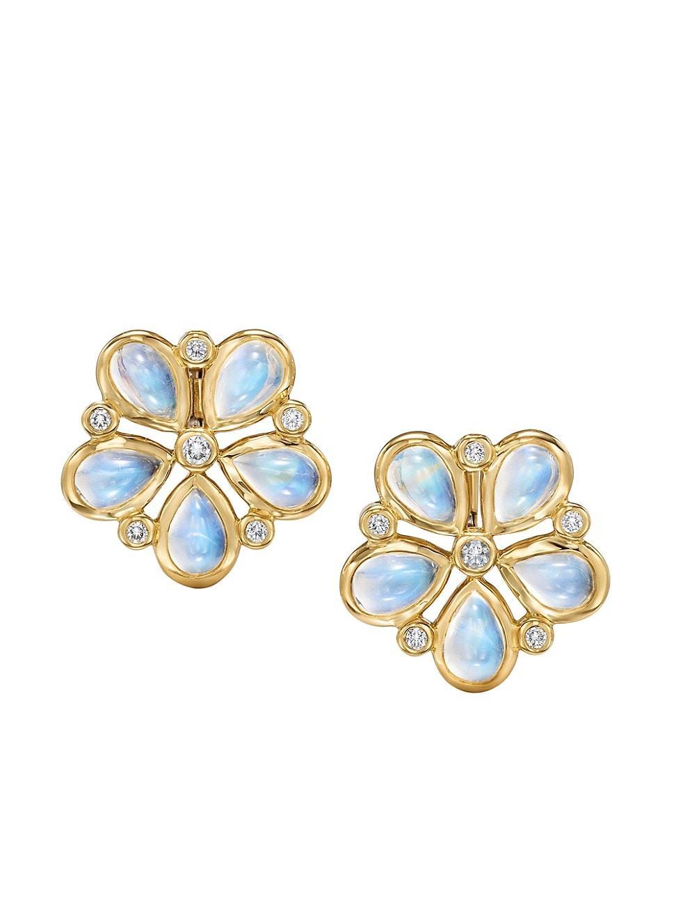 Womens Luna Flower 18K Yellow Gold, Blue Moonstone & 0.13 TCW Diamond Drop Earrings Product Image