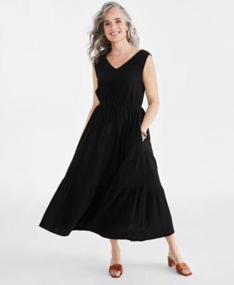 Women's Cotton Gauze V-Neck Midi Dress, Created for Macy's Product Image