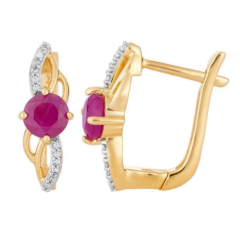 10k Gold Ruby & Diamond Accent Latch Back Earrings, Womens Product Image