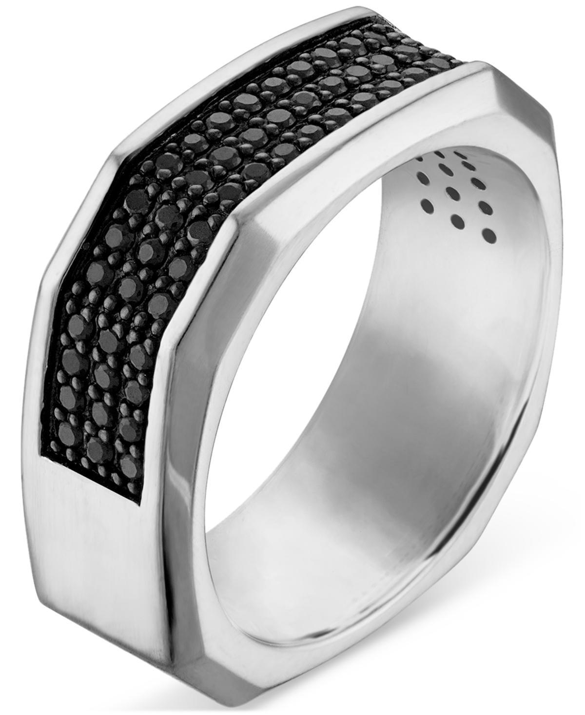 Bulova Mens Black Diamond Octagon Cluster Ring (3/4 ct. t.w.) in Sterling Silver-Plate Product Image