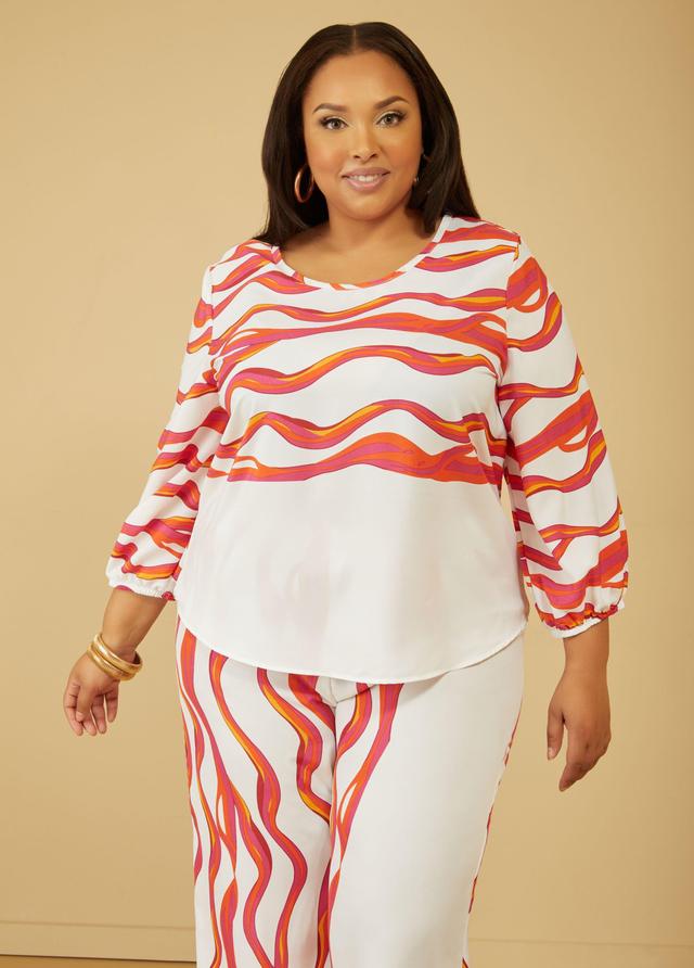 Plus Size Wavy Print Blouse Ashley Stewart Product Image