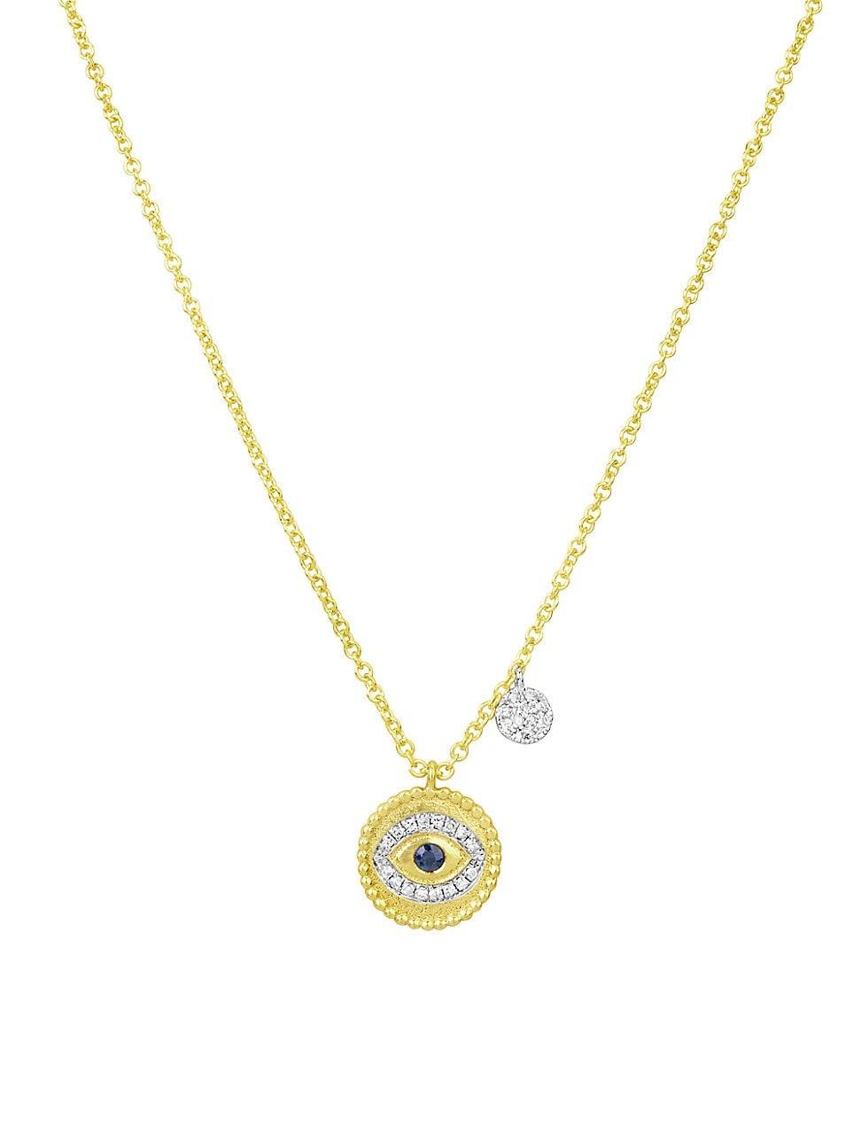 Womens 14K Gold, Diamond & Emerald Evil Eye Pendant Necklace Product Image