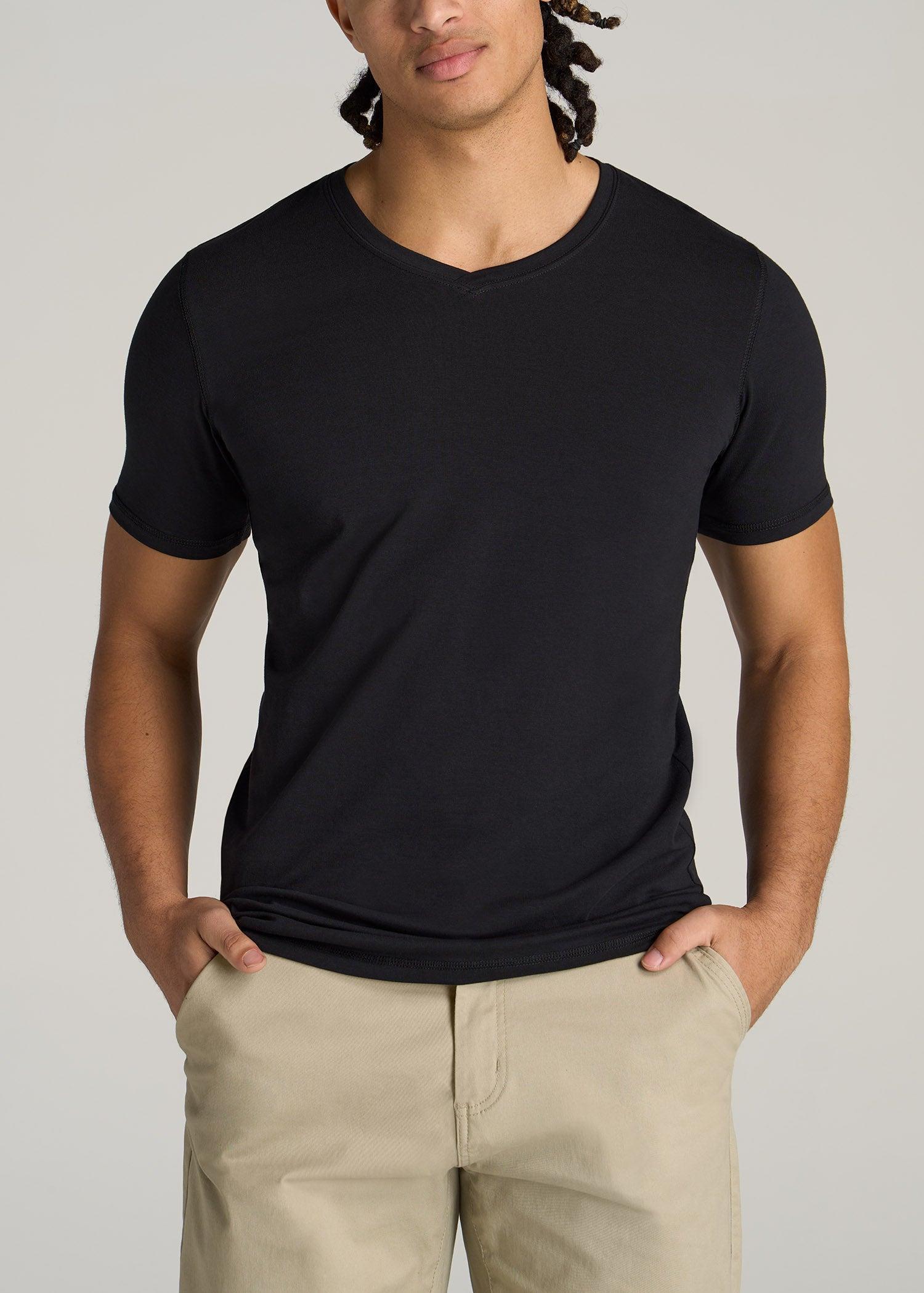 The Essential SLIM-FIT V-Neck Men's Tall Tees in Black Male Product Image