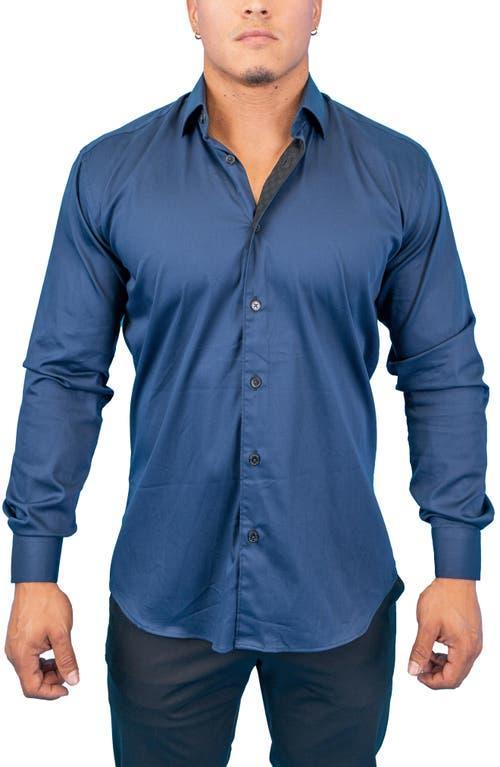 Maceoo Fibonacci Dark Denim Blue Contemporary Fit Button-Up Shirt Product Image