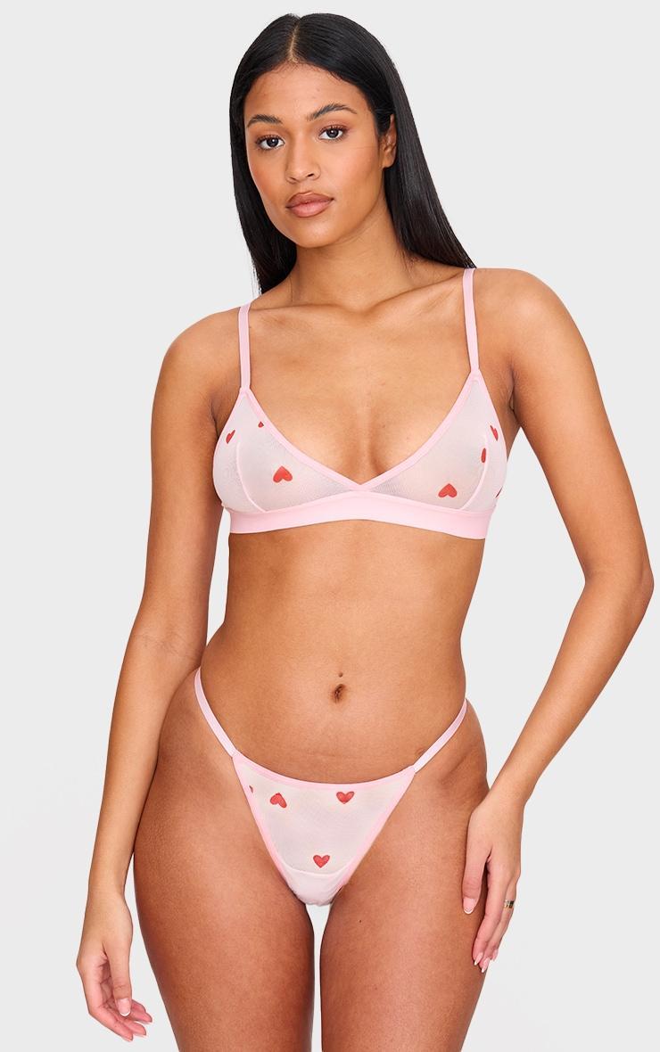 Pink Mesh Heart Triangle Bralette Product Image