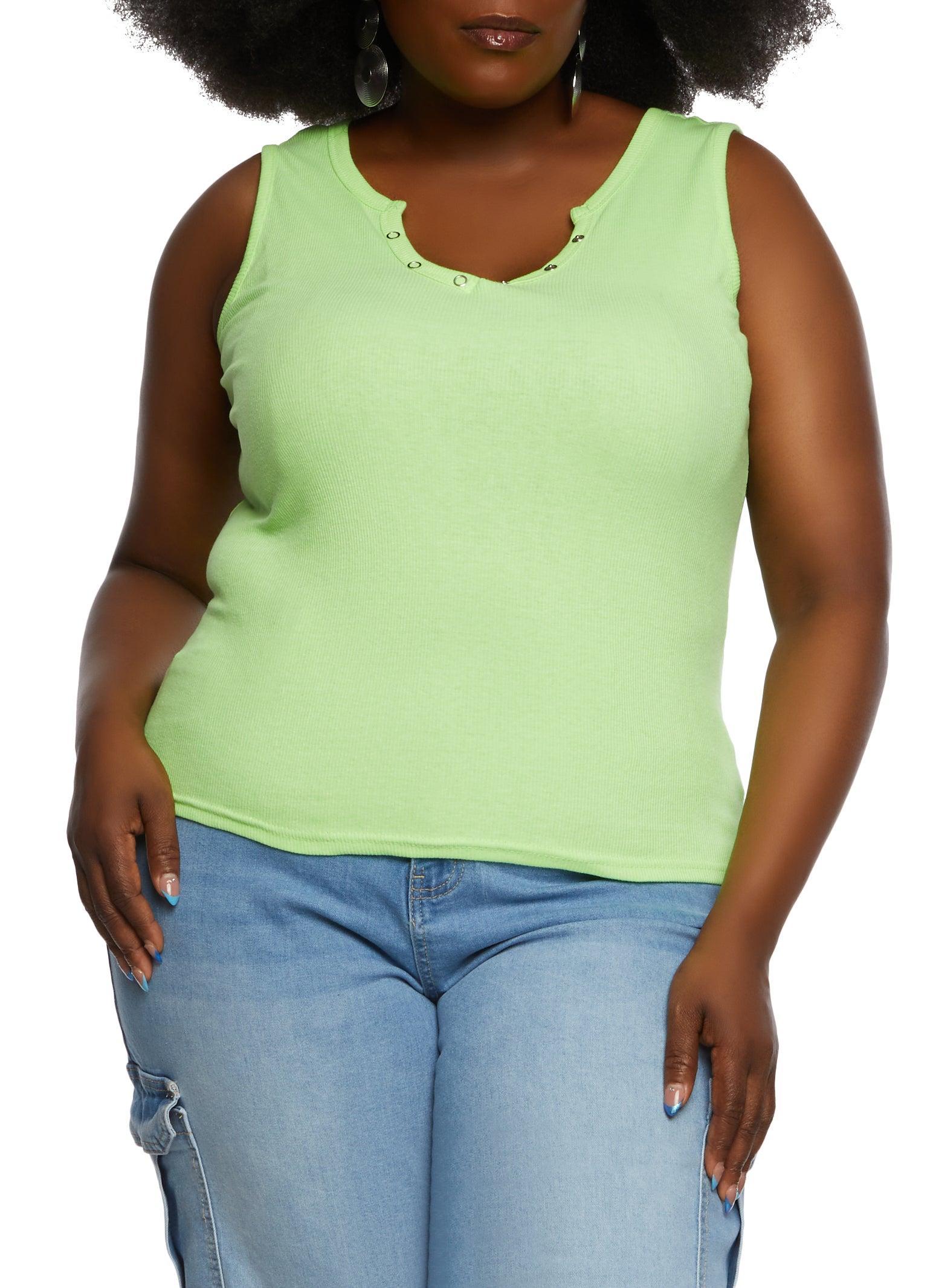 Womens Plus Size Snap Button Notch Neck Tank Top Product Image