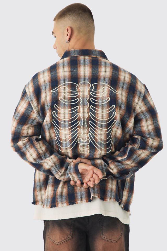 Mens Brown Oversized Skeleton Applique Check Shirt, Brown Product Image