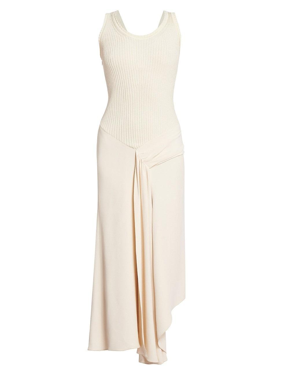 Womens Rib-Knit Draped Midi-Dress Product Image