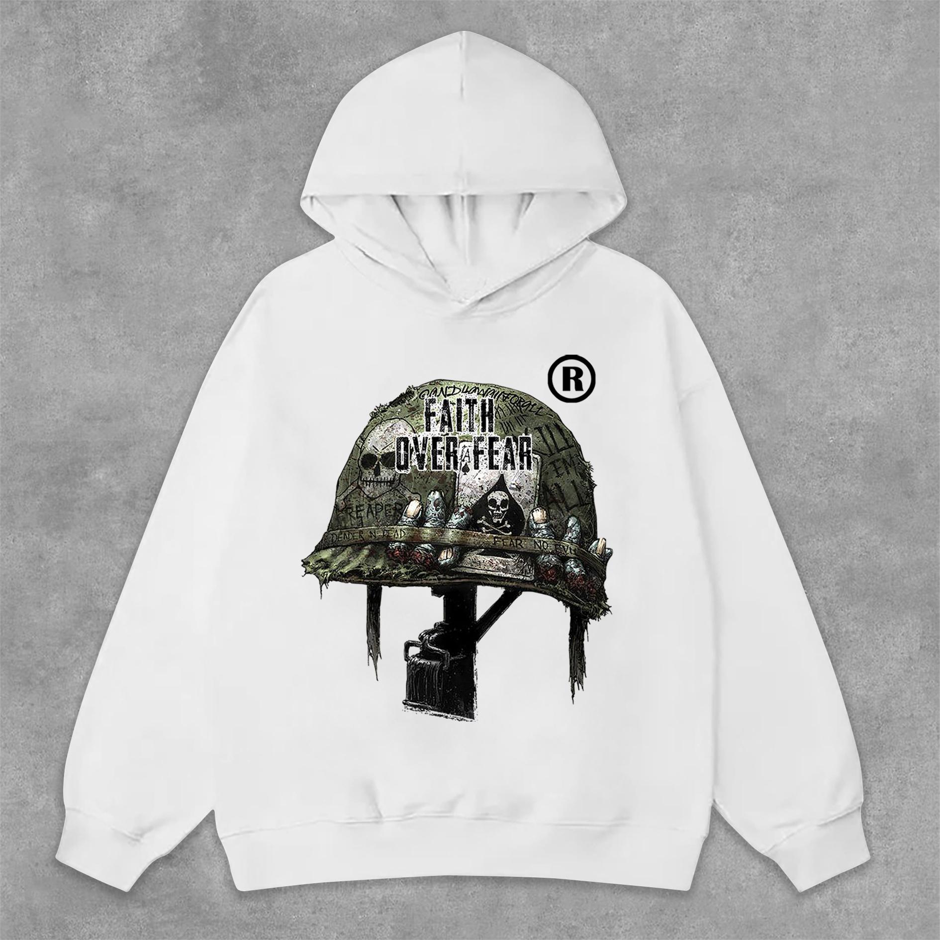 Sopula War Helmet Faith Over Fear Graphic Print Side Pockets Hoodie Product Image