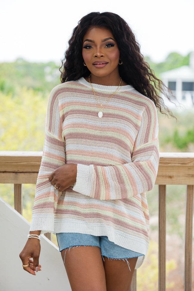 Feeling Nautical Salmon Striped Oversized Sweater Product Image