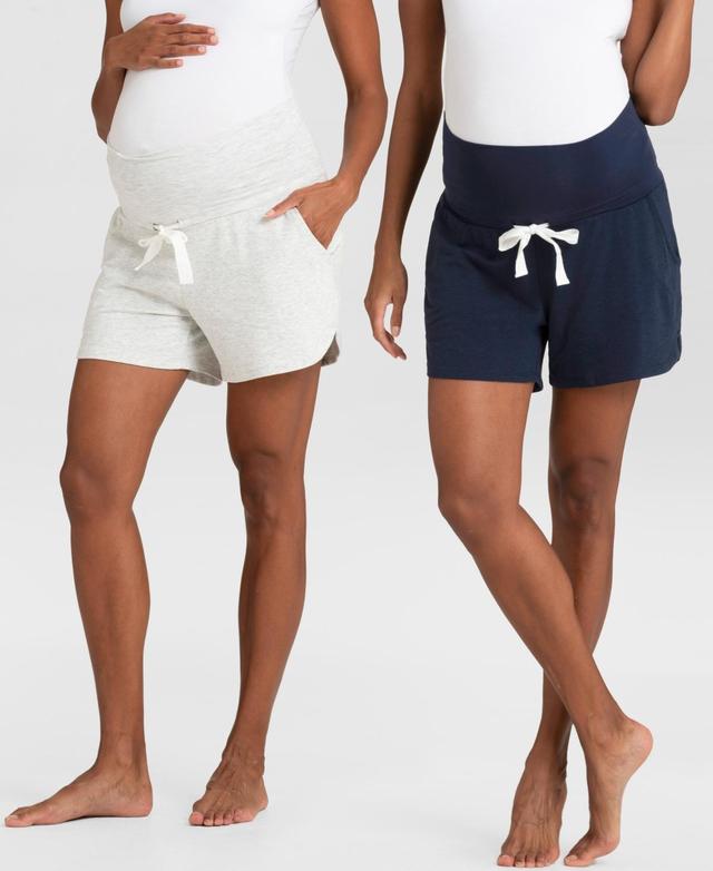 Seraphine Womens Essential Jersey High Waist Maternity Shorts, Set of 2 - Navy Product Image