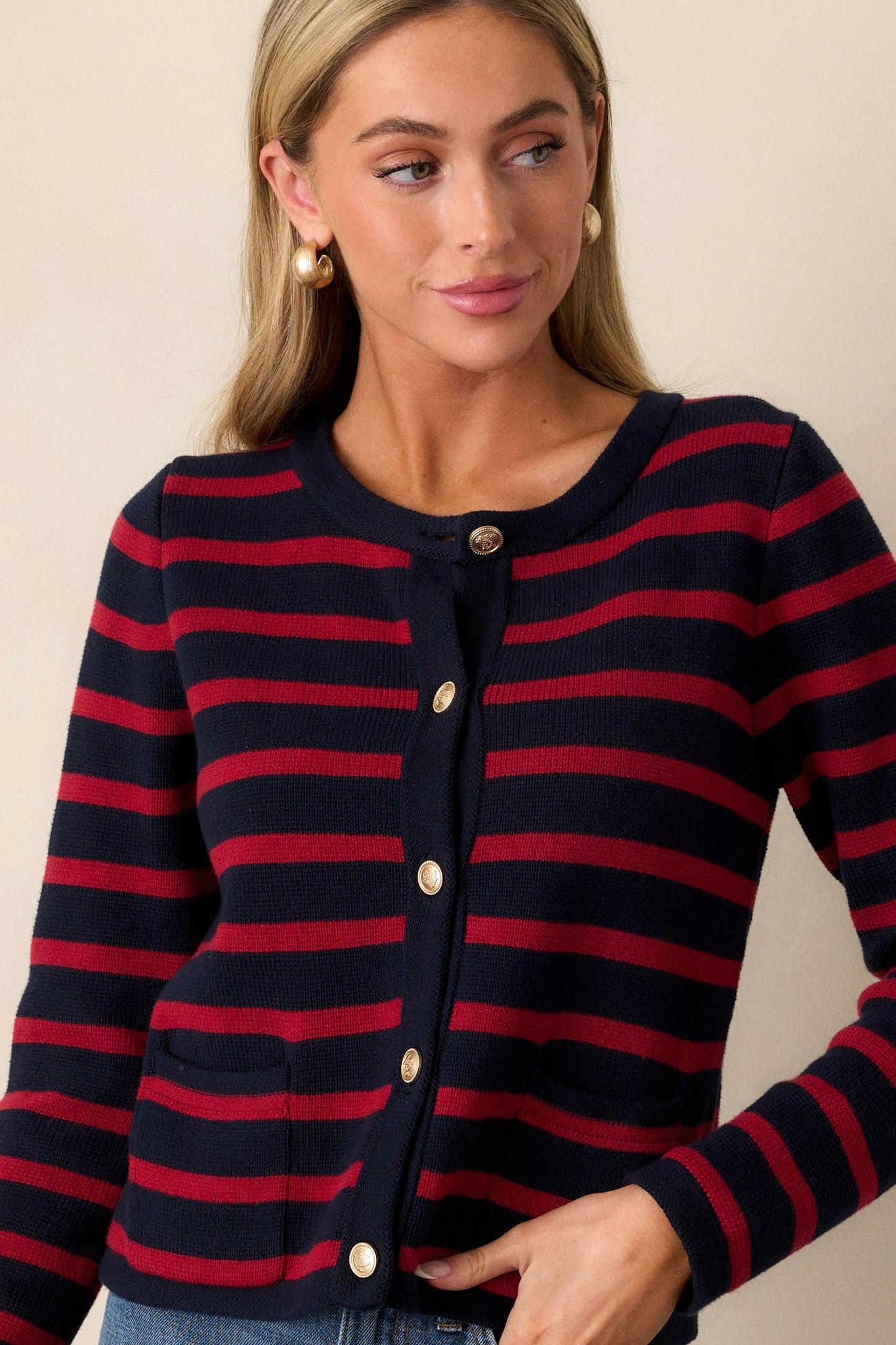 The Time Is Right 100% Cotton Red Stripe Cardigan Product Image