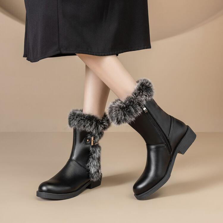 Faux Fur Buckled Short Boots Product Image