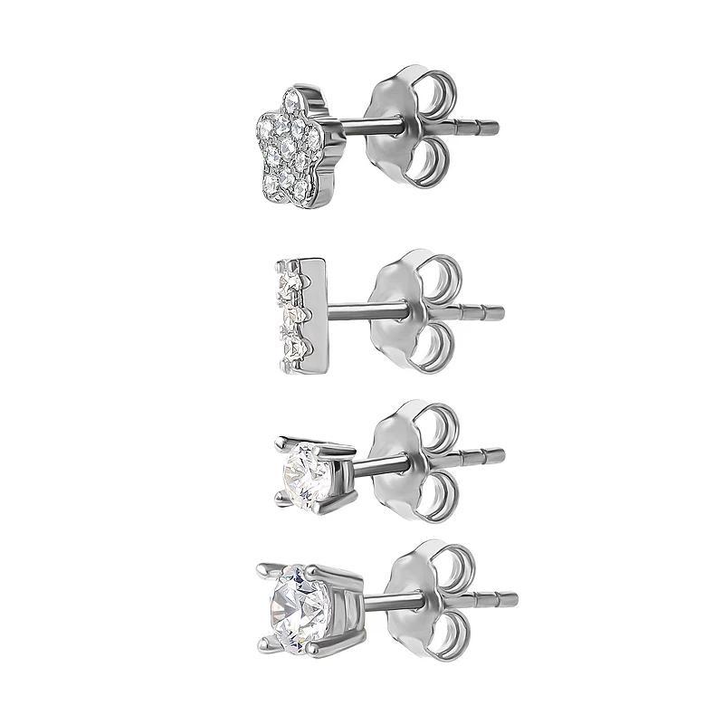 Style Your Way Sterling Silver Cubic Zirconia Singlet Stud Earrings 4-pack Set, Womens, Silver Tone Product Image