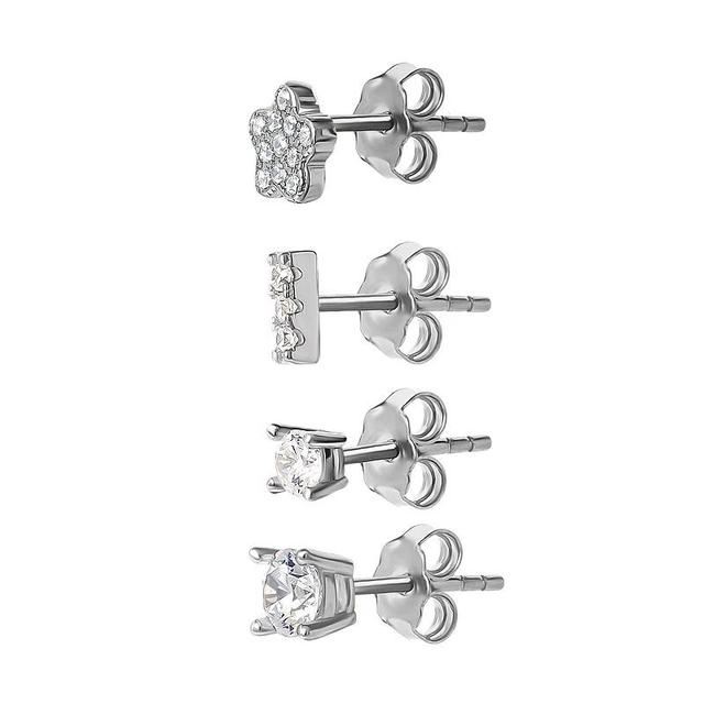 Style Your Way Sterling Silver Cubic Zirconia Singlet Stud Earrings 4-pack Set, Womens, White Product Image