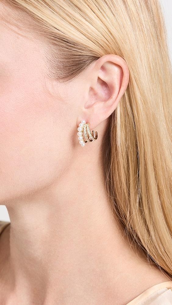 By Adina Eden Pearl x CZ Triple Row Open Hoop Earrings | Shopbop Product Image