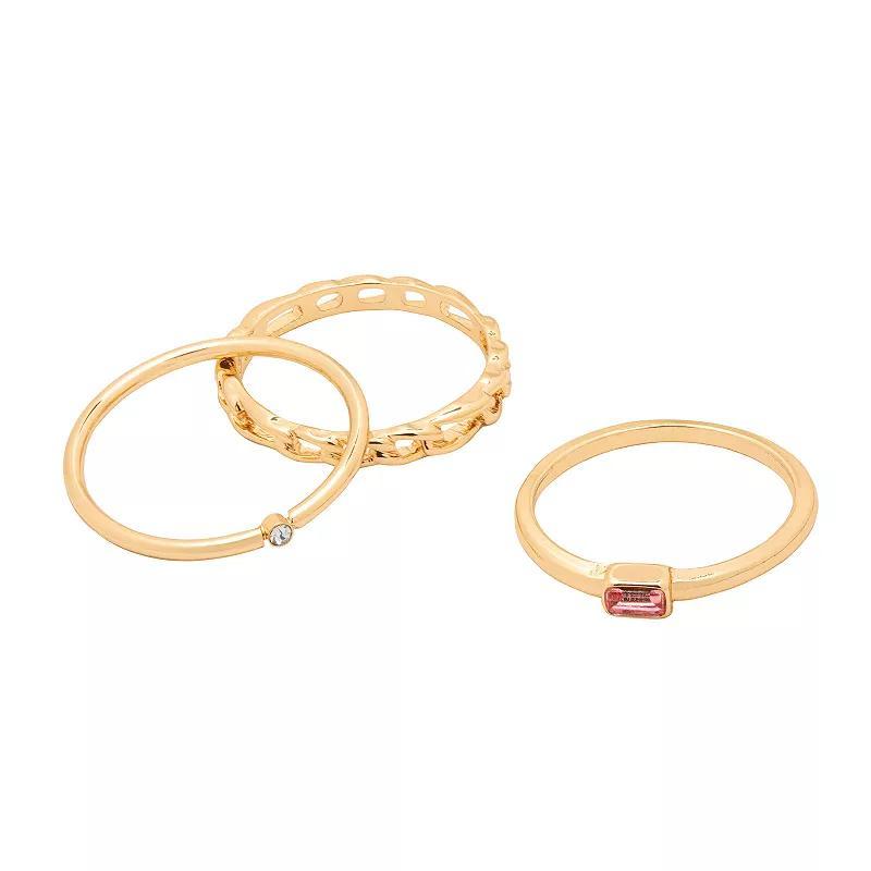 LC Lauren Conrad 3-Piece Gold Tone Chain Link Ring Set, Womens Pink Product Image