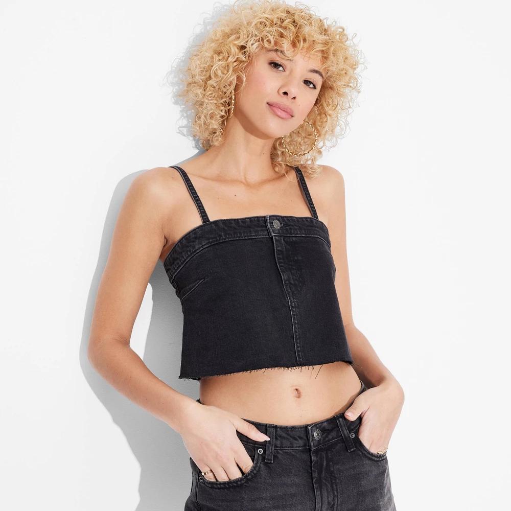 Womens Reworked Cropped Tank Top - Wild Fable Black Wash XL Product Image