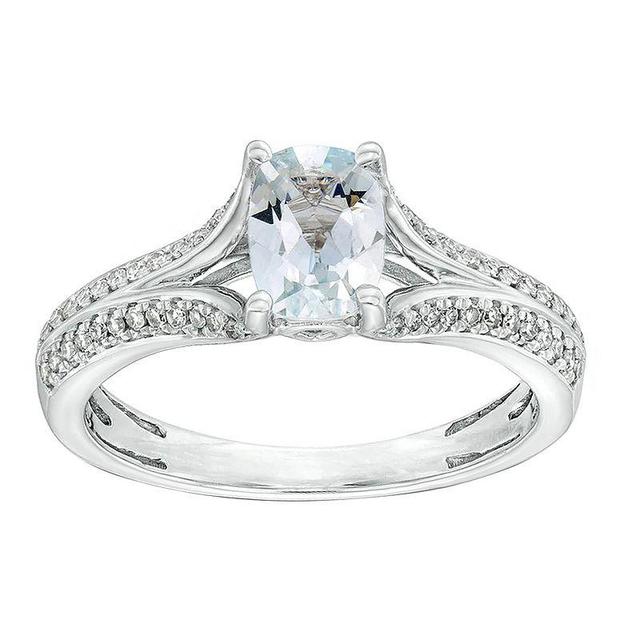 Gemminded 10k White Gold 1/6 Carat T.W. Diamond & Aquamarine Ring, Womens Blue Product Image