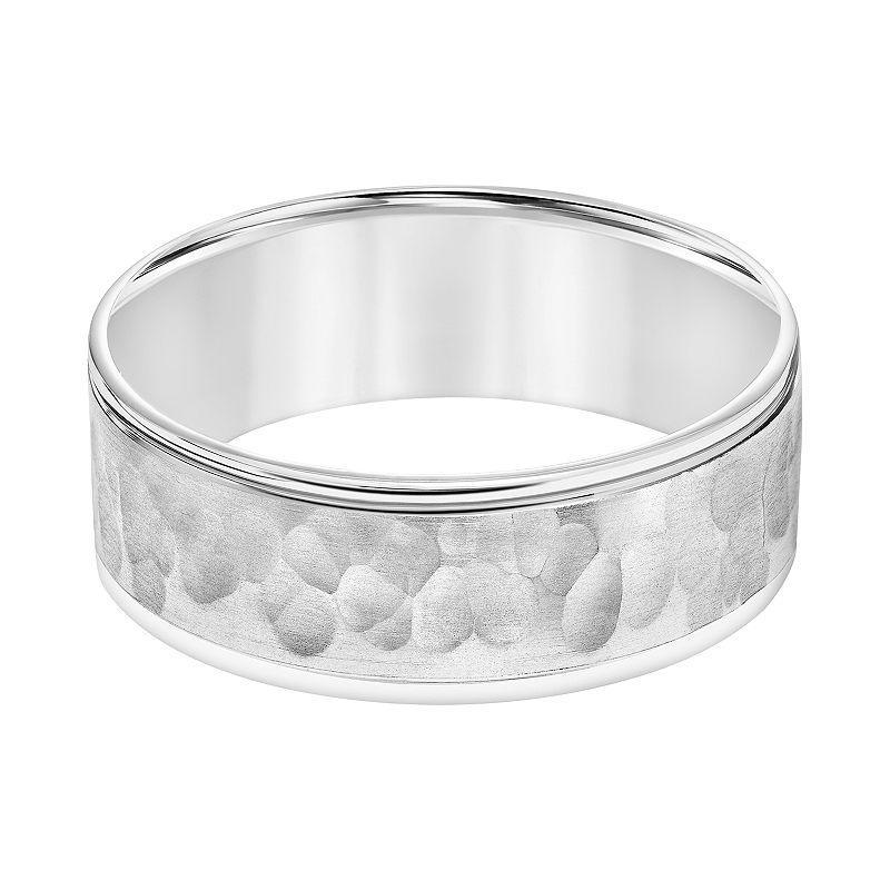 Mens AXL 14k White Gold Hammered Wedding Band Product Image