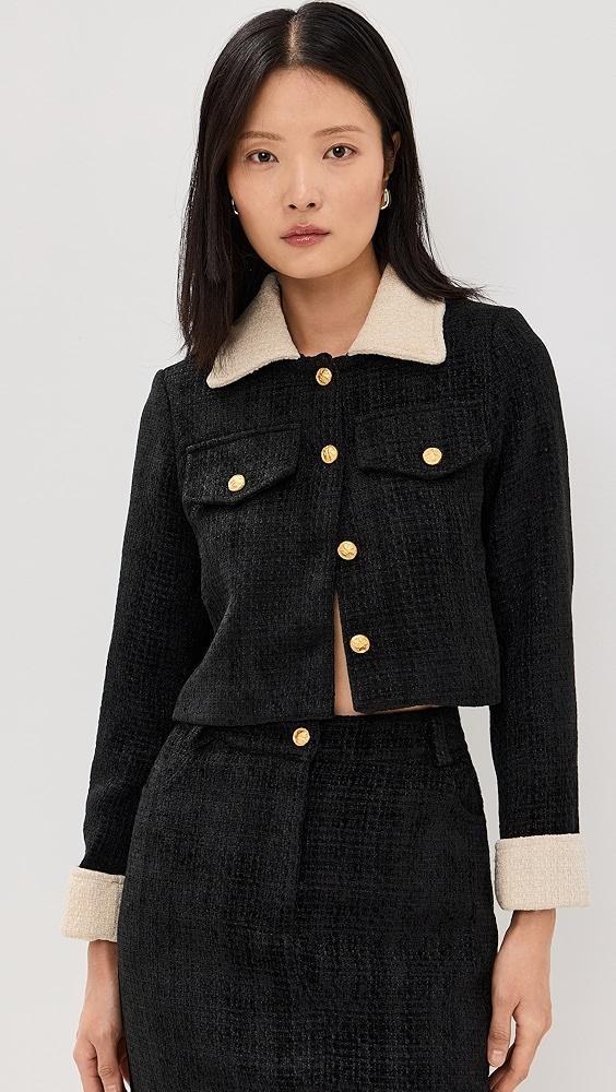 Moon River Long Sleeve Gold Button Closure Cropped Blazer | Shopbop Product Image