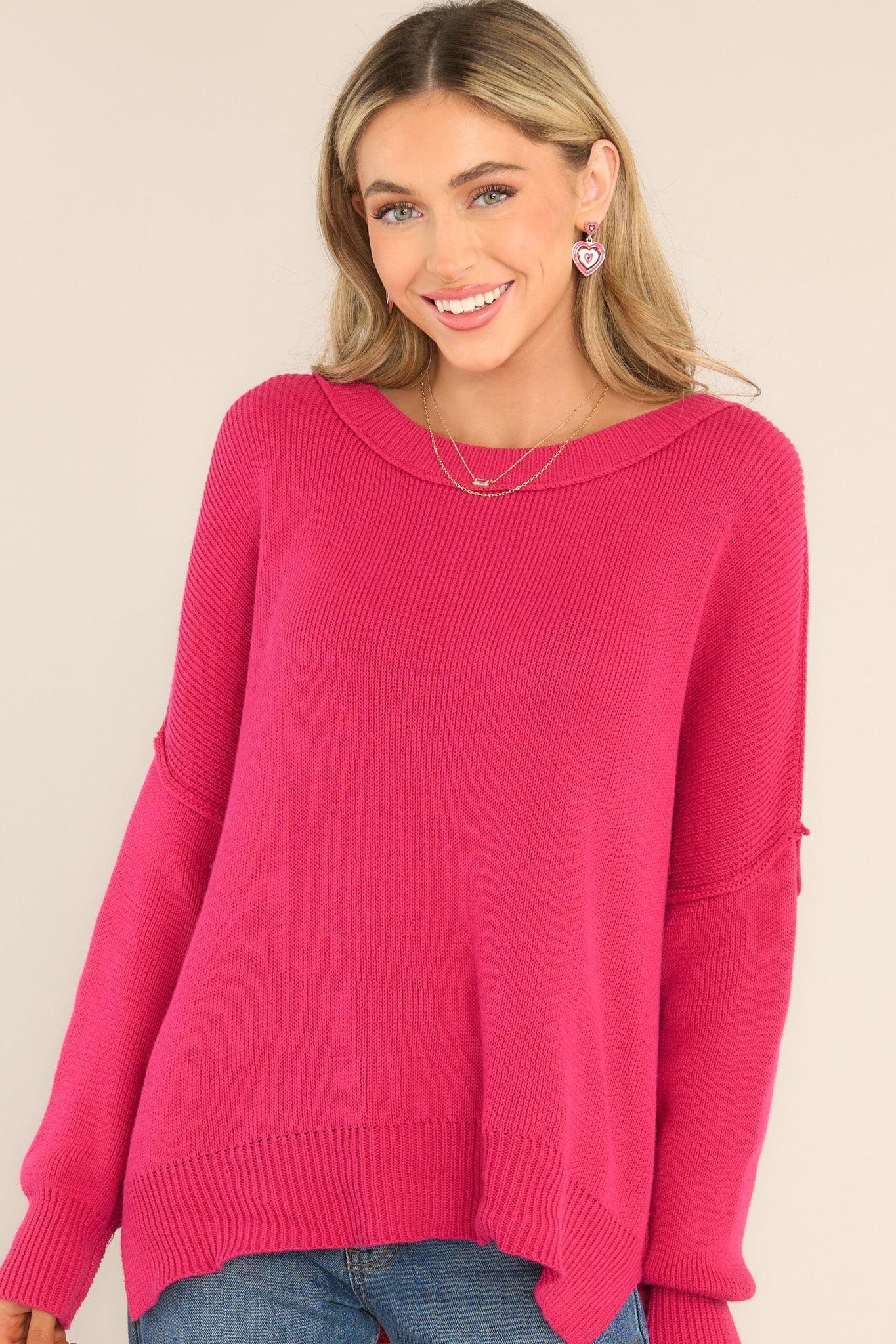 Giving Cheers Hot Pink Cotton Sweater Product Image