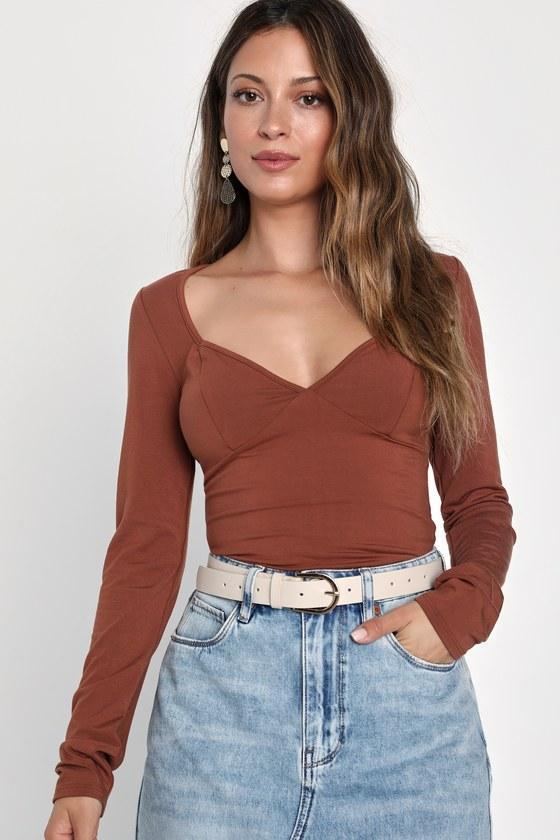 Keepin' It Stylish Brown Long Sleeve Top Product Image