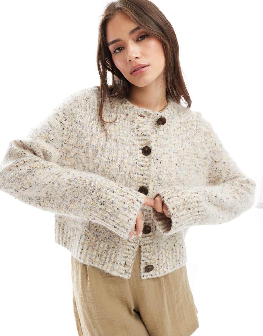 & Other Stories alpaca blend textured knit cardigan in beige melange Product Image