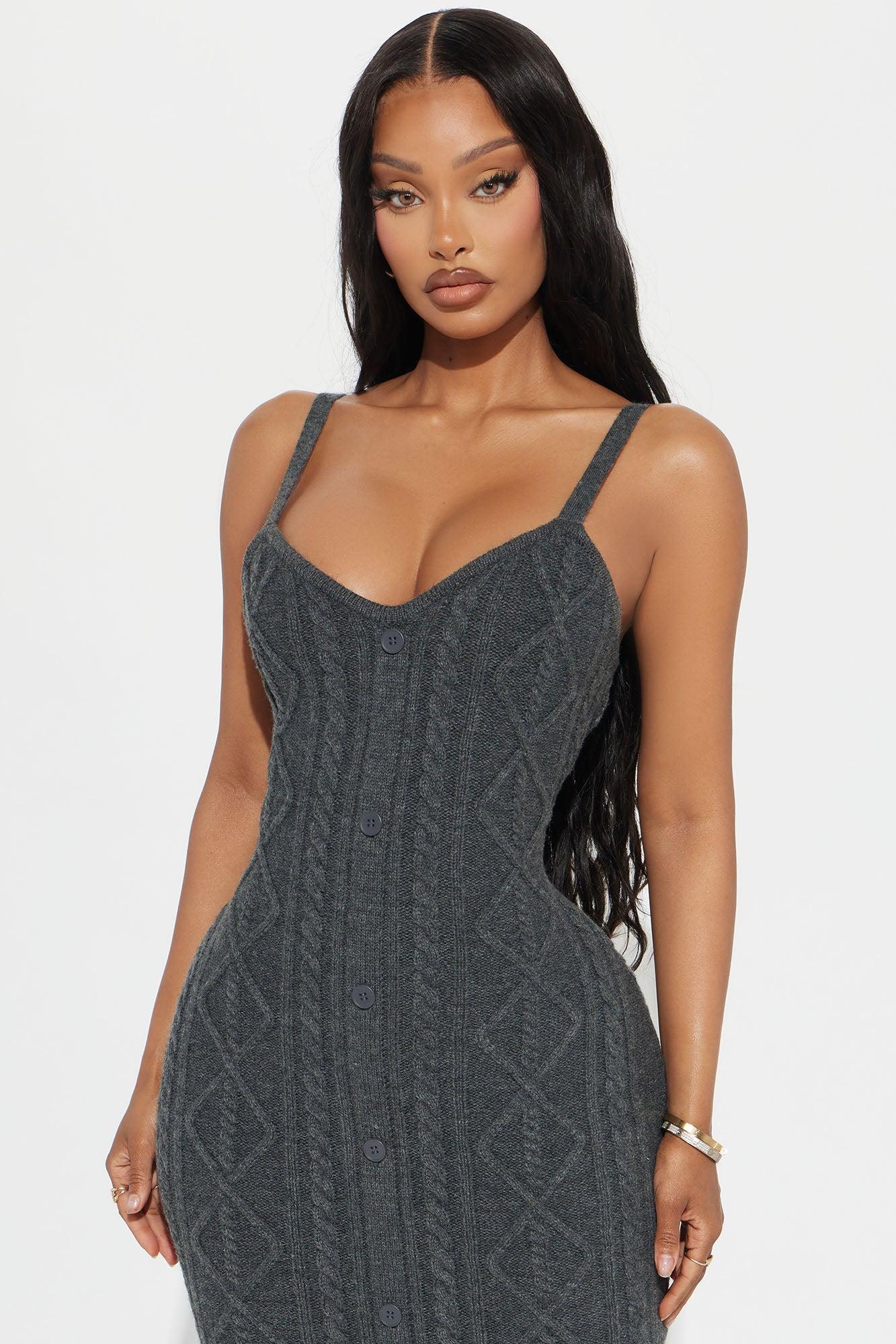 Kylie 2 Piece Cable Knit Maxi Dress Set - Charcoal Product Image