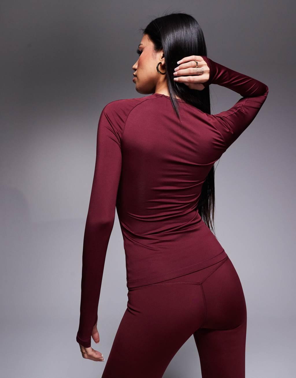 ASOS 4505 Icon slim fit active long sleeve top in burgundy Product Image