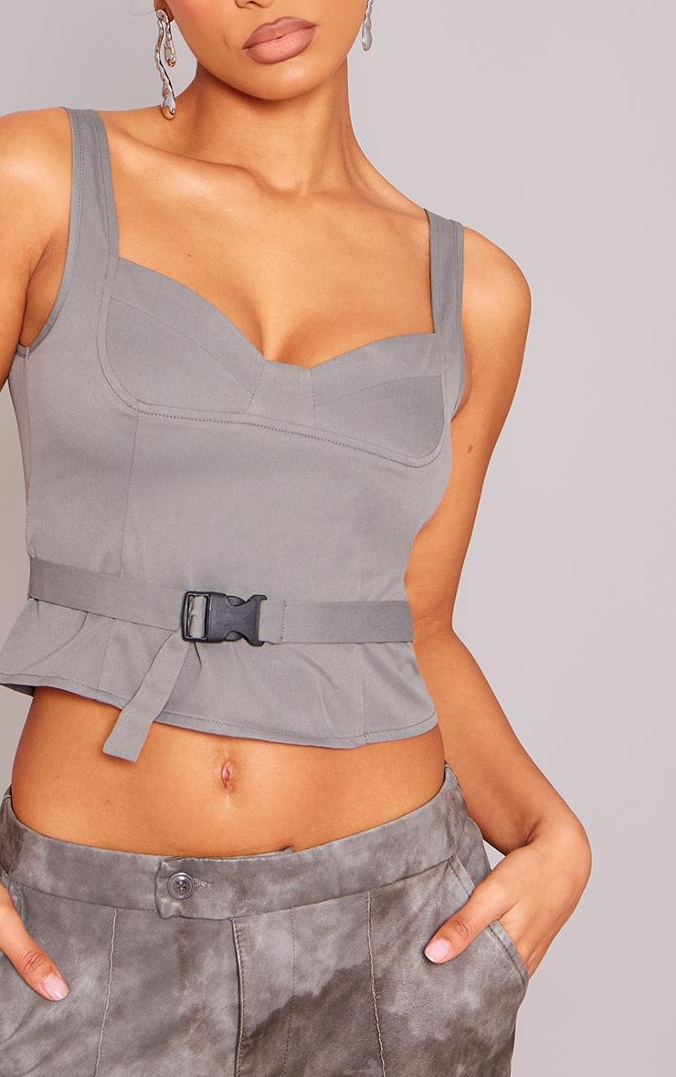 Grey Woven Bust Detail Buckle Front Top Product Image