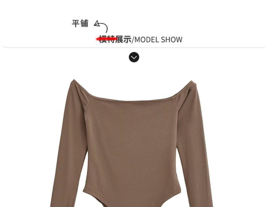 Off-Shoulder Long-Sleeve Skinny Bodysuit Top  Product Image