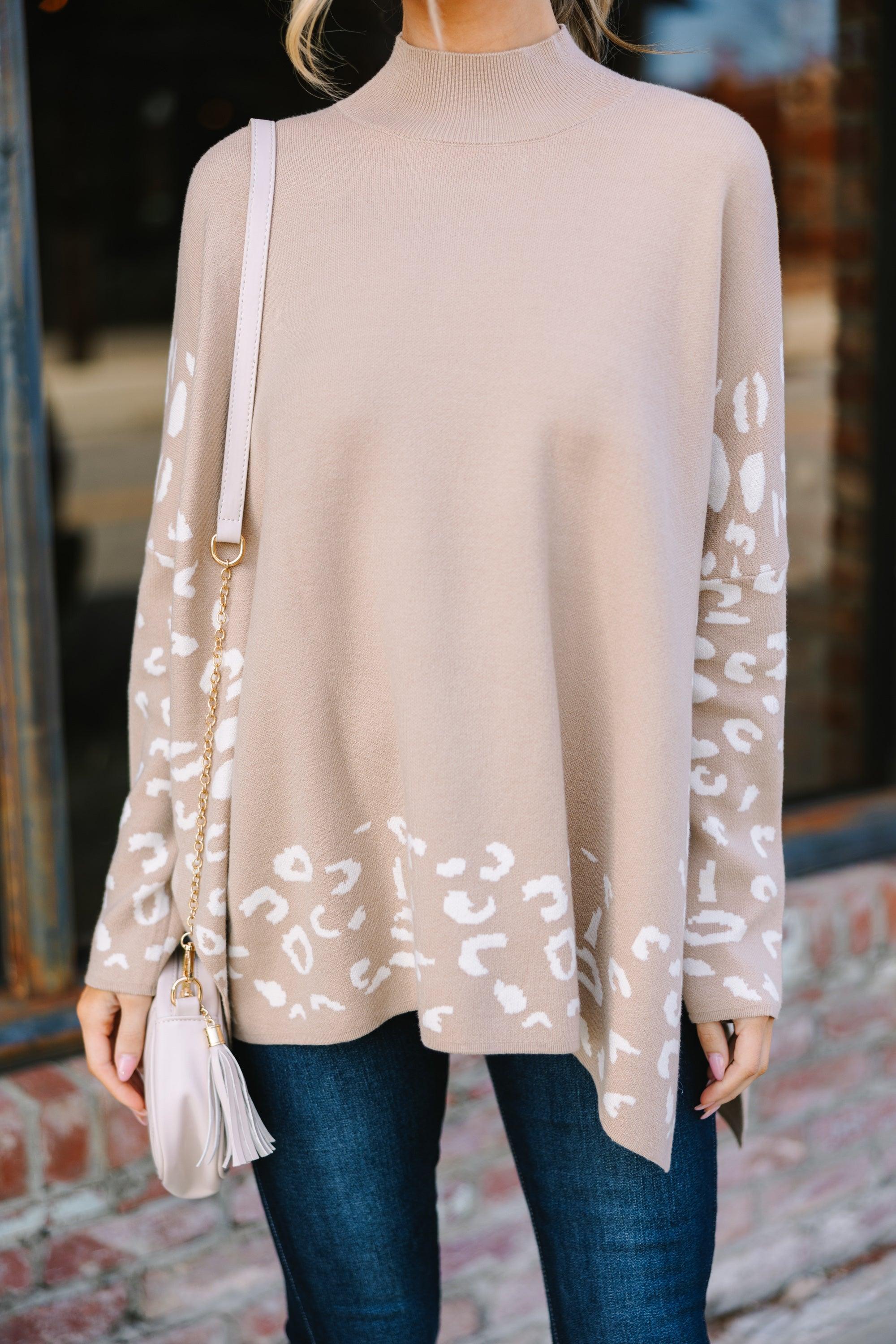 All In Theory Taupe Brown Leopard Sweater Tunic Female Product Image