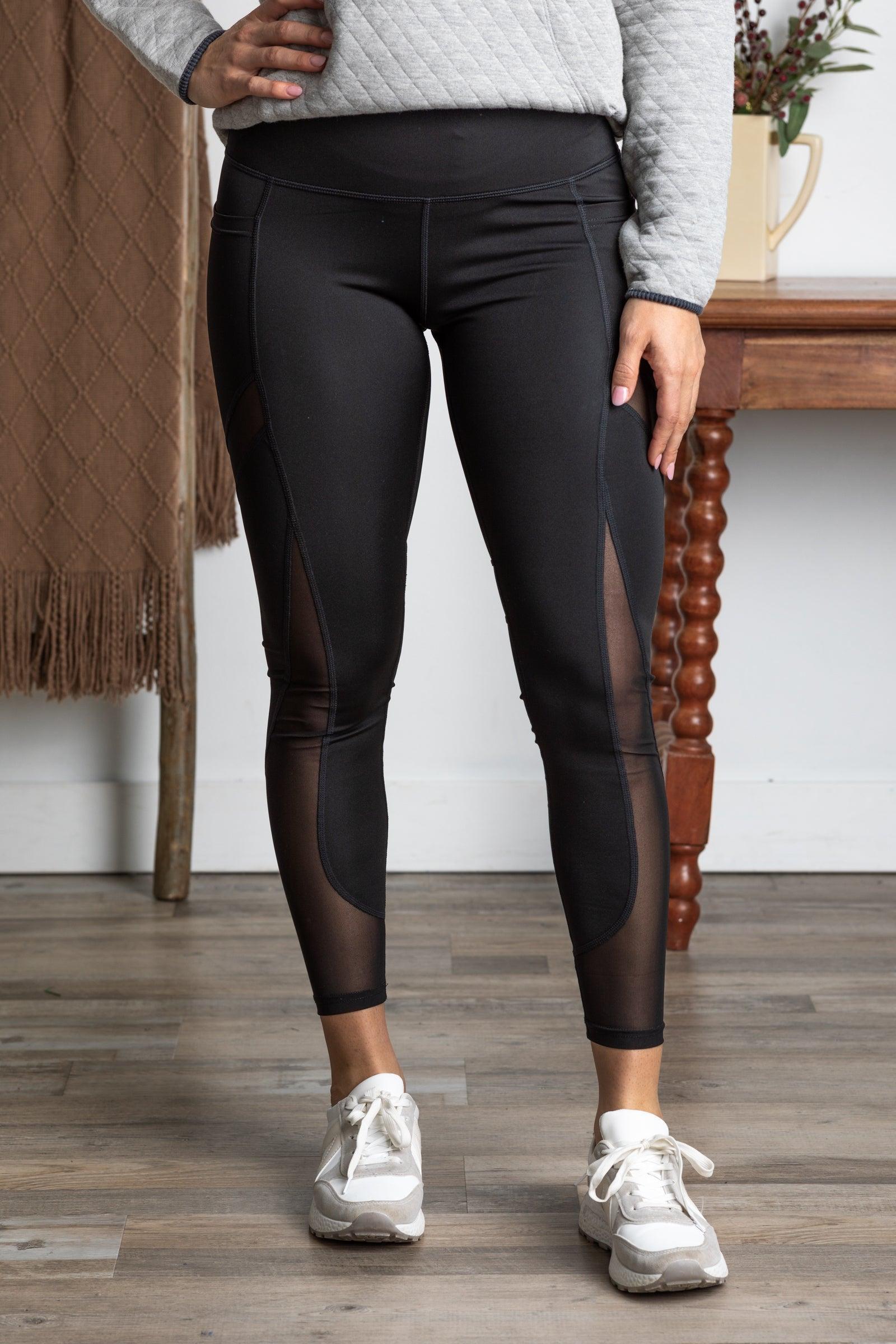 Black With Mesh Insert Leggings With Pockets Product Image