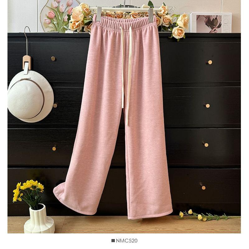 Fleece-Lined Drawstring High-Waist Wide-Leg Pants in 5 Colors Product Image