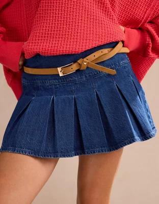 AE High-Waisted Pleated Denim Mini Skort product image