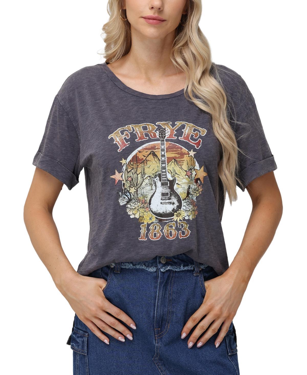 Frye Womens Stonewashed Rolled-Cuff Graphic Tee product image