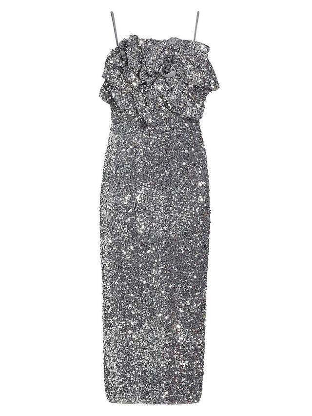 Womens Sequined Floral Appliqu Sheath Midi-Dress Product Image