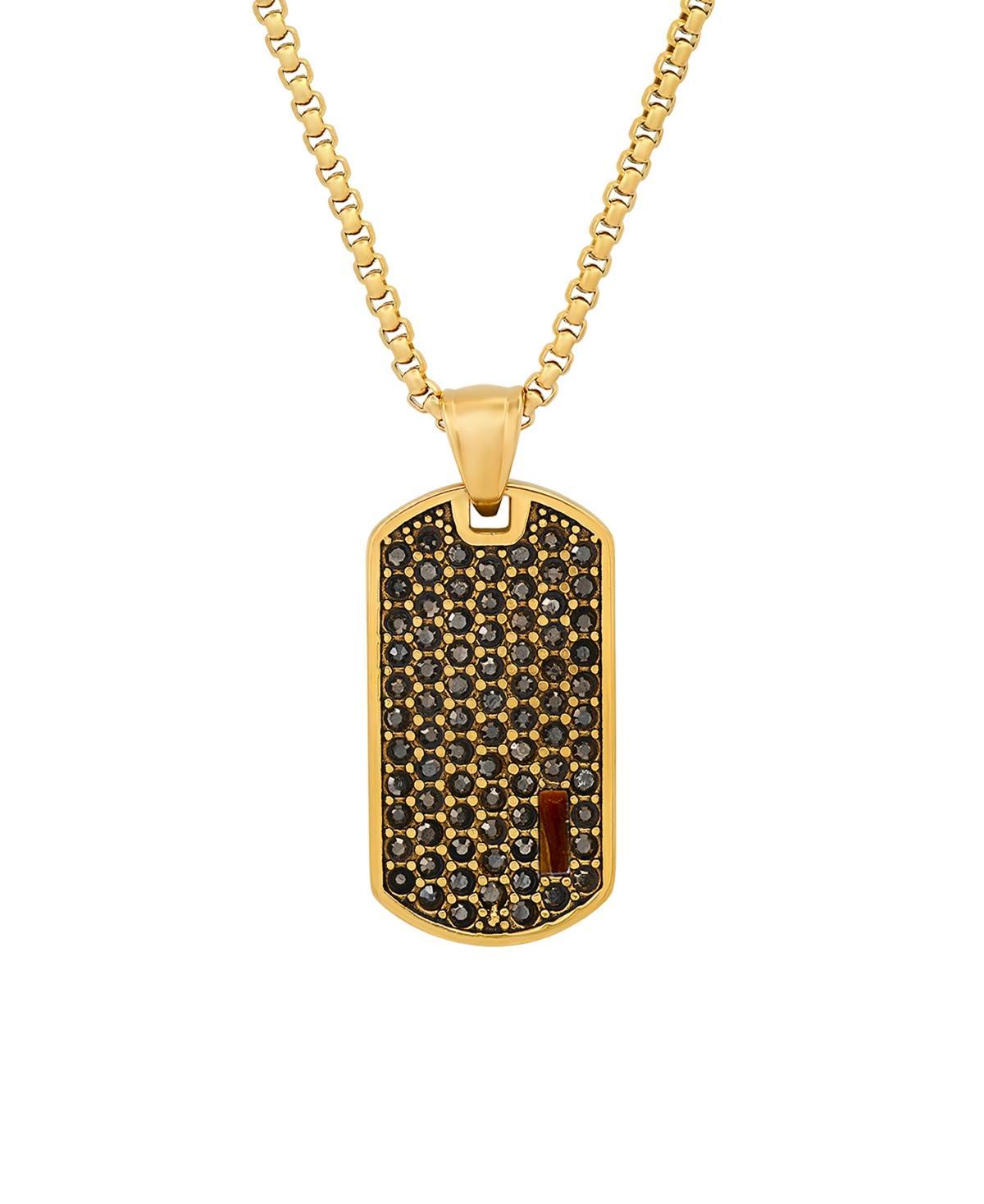 HMY JEWELRY 18k Gold Plated Stainless Steel Simulated Diamond Dogtag Necklace in Yellow at Nordstrom Rack Product Image