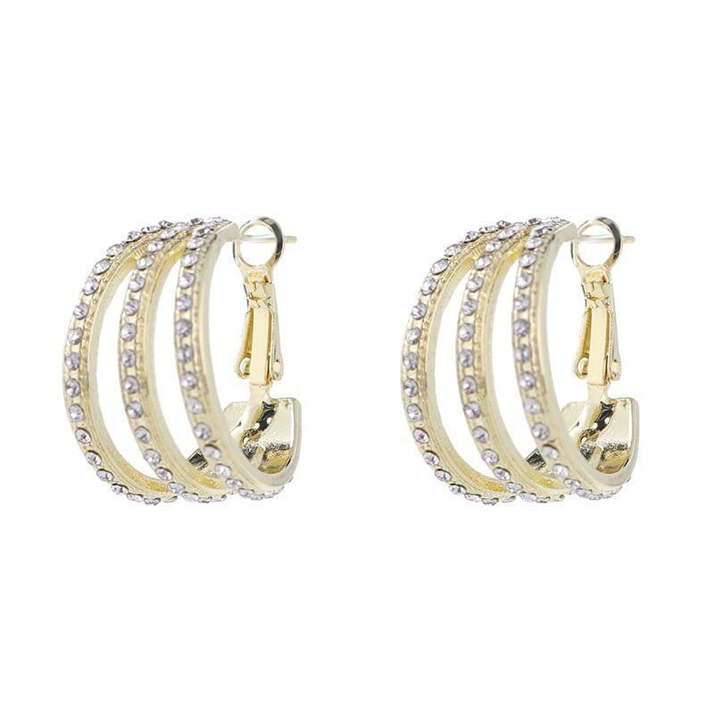 Layered Rhinestone Alloy Hoop Earring Product Image