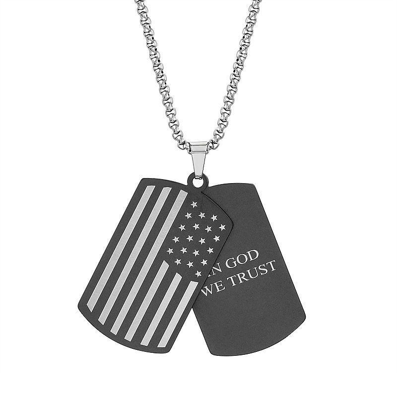 1913 Mens Two Tone Stainless Steel American Flag & In God We Trust Dog Tag Pendant Necklace Product Image