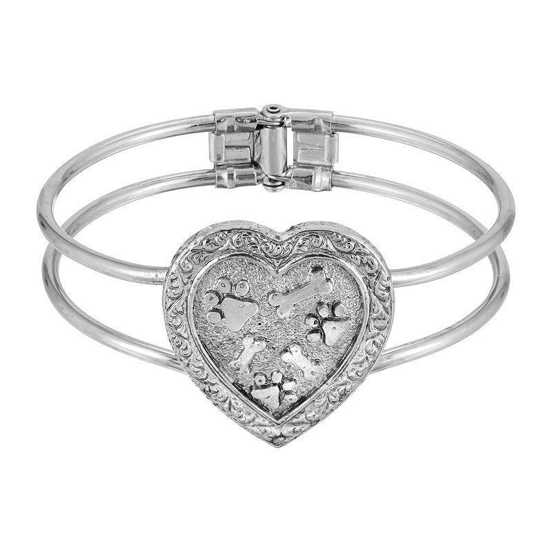 1928 Jewelry Pewter Heart Paws And Bones Cuff Bracelet Product Image