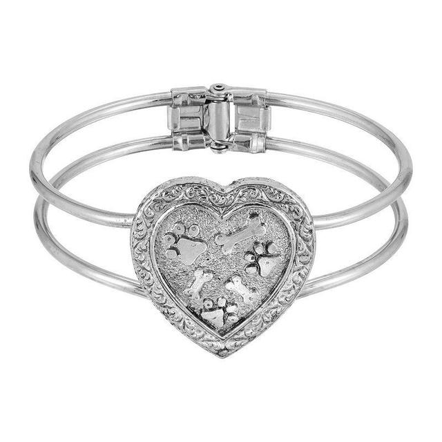 1928 Pewter Heart Paws & Bones Cuff Bracelet, Womens, Silver Tone Product Image