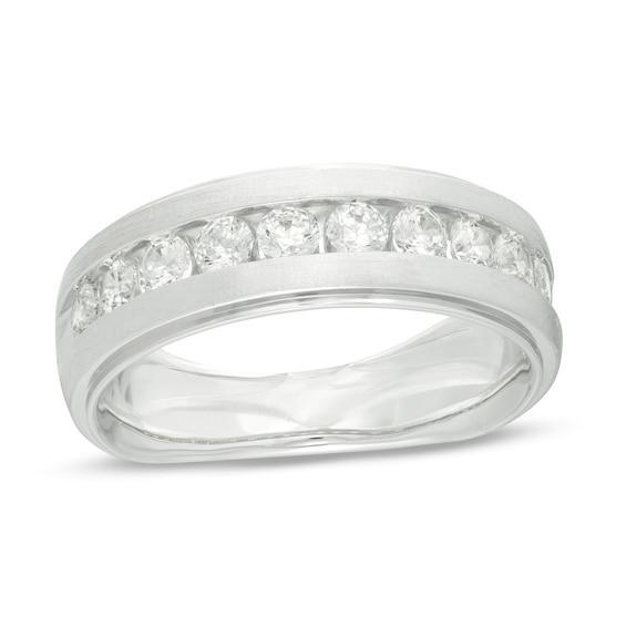 Men's 1 CT. T.w. Diamond Satin Wedding Band in 10K White Gold Product Image