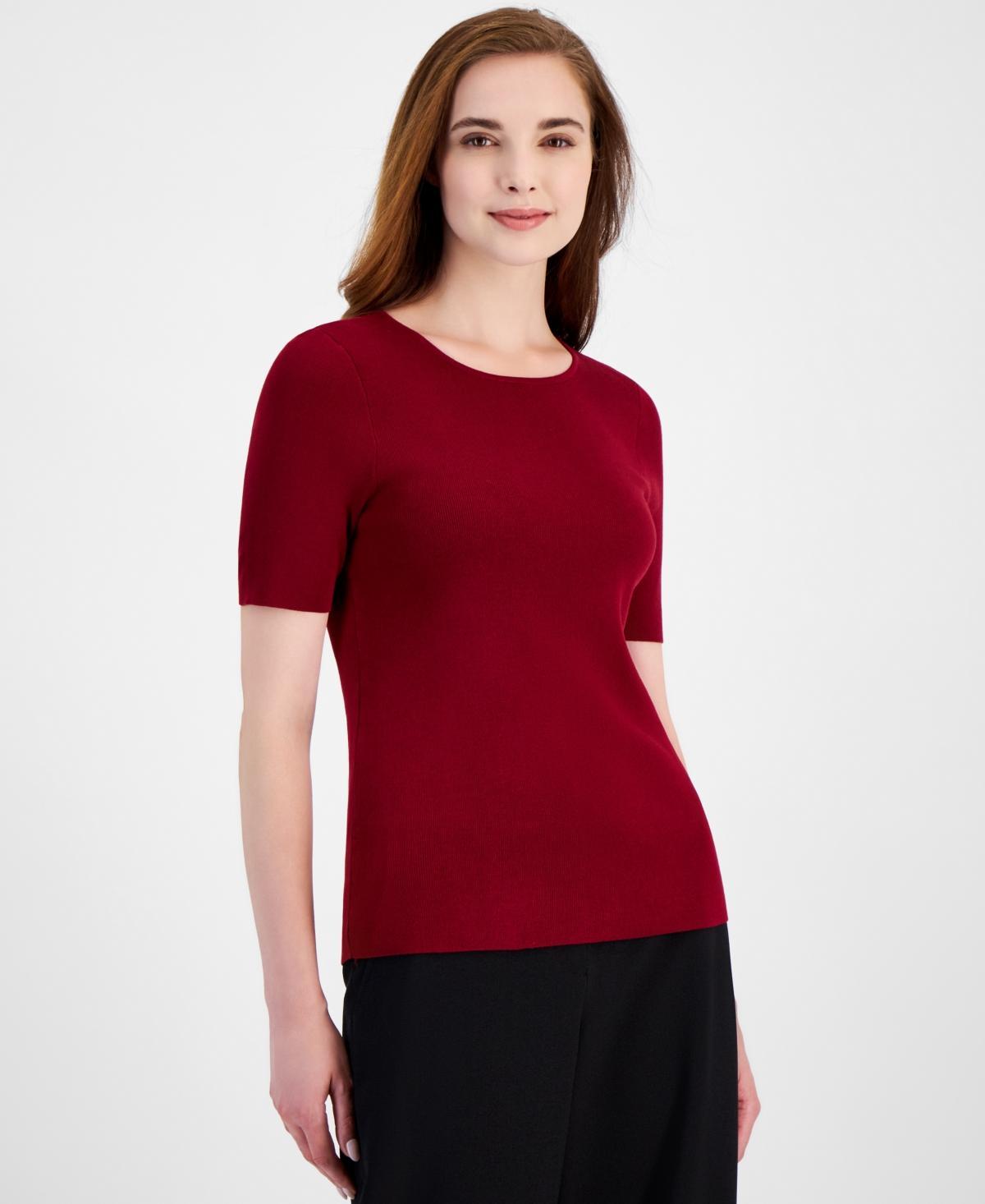 Tahari Asl Womens Short-Sleeve Ribbed Top Product Image