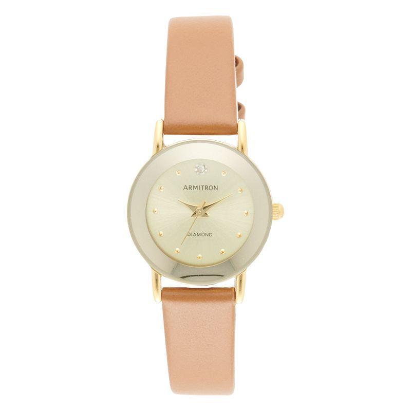 Armitron Womens Diamond Accent Sunray Dial Leather Strap Watch - 75-2447CHGPHY Brown Product Image