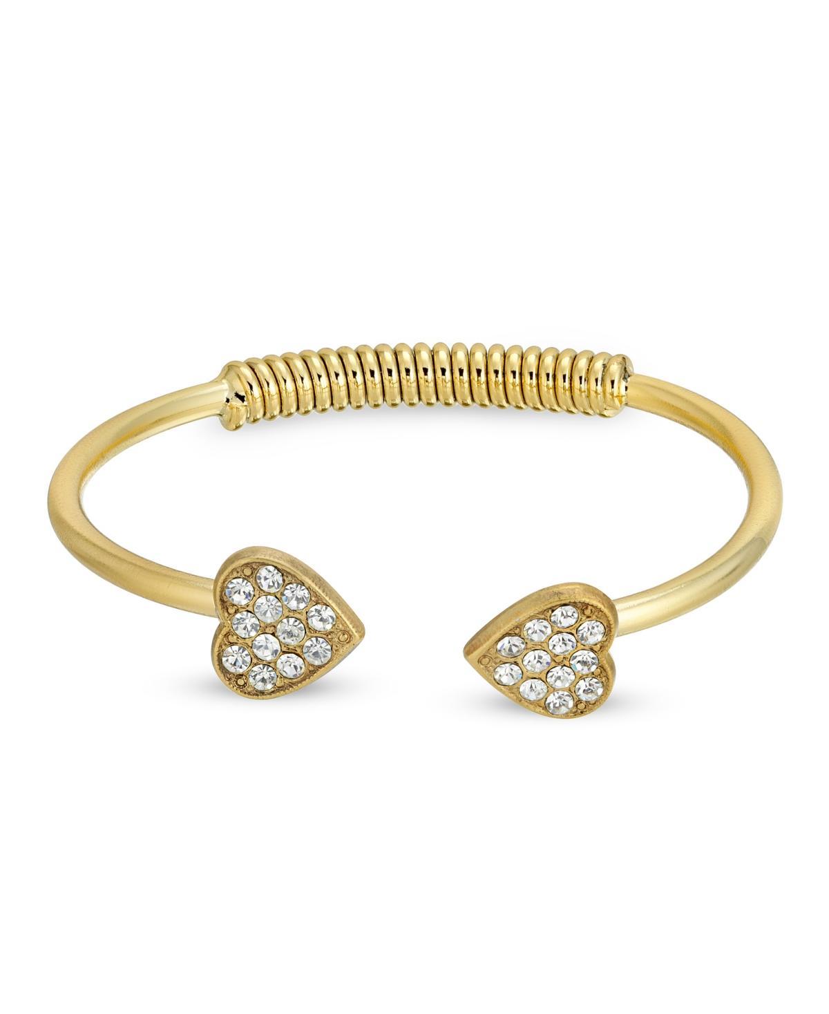 1928 14k Gold-Dipped Pave Crystal Heart Coil Spring Cuff Bracelet, Womens, Gold Tone Product Image