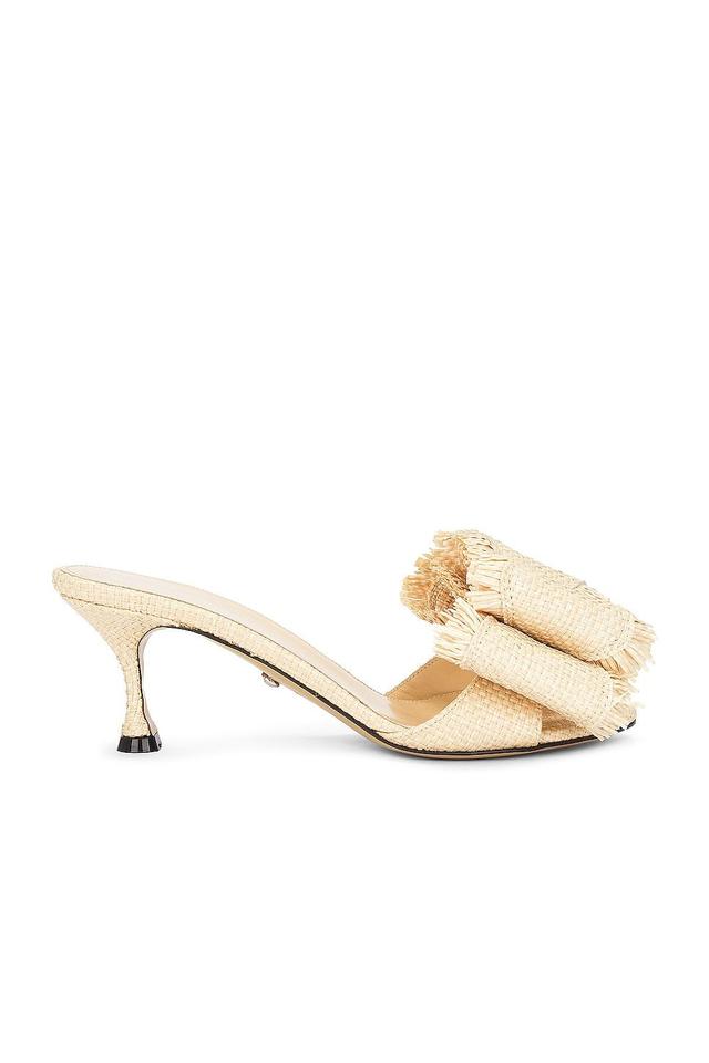 MACH & MACH Le Cadeau Raffia Kitten Heel Mule in Beige Product Image