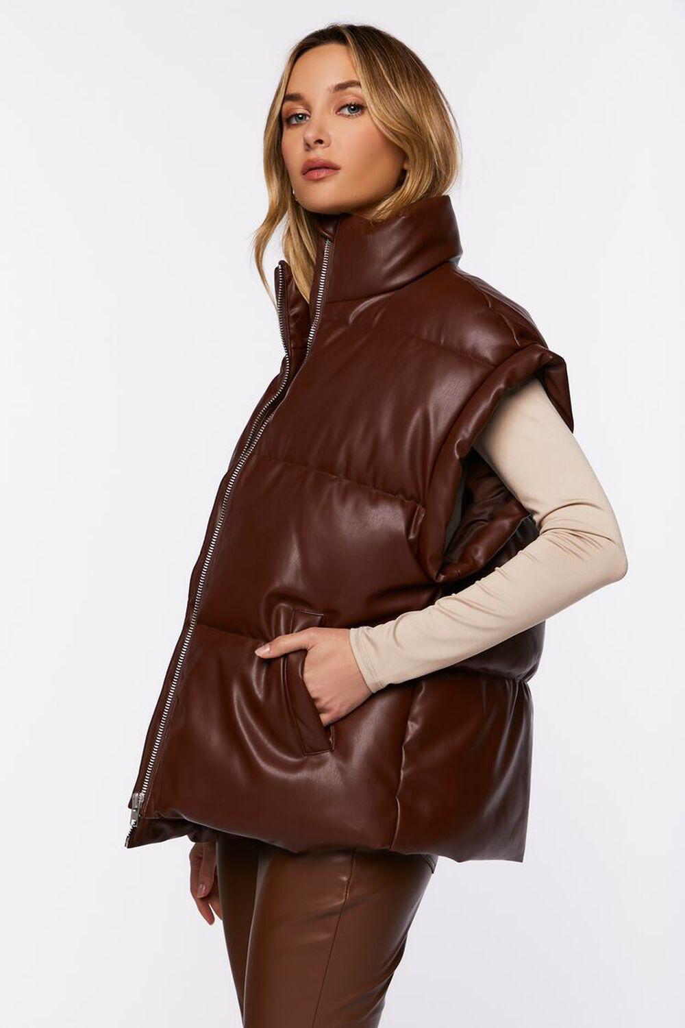 Faux Leather Zip-Up Puffer Vest | Forever 21 Product Image