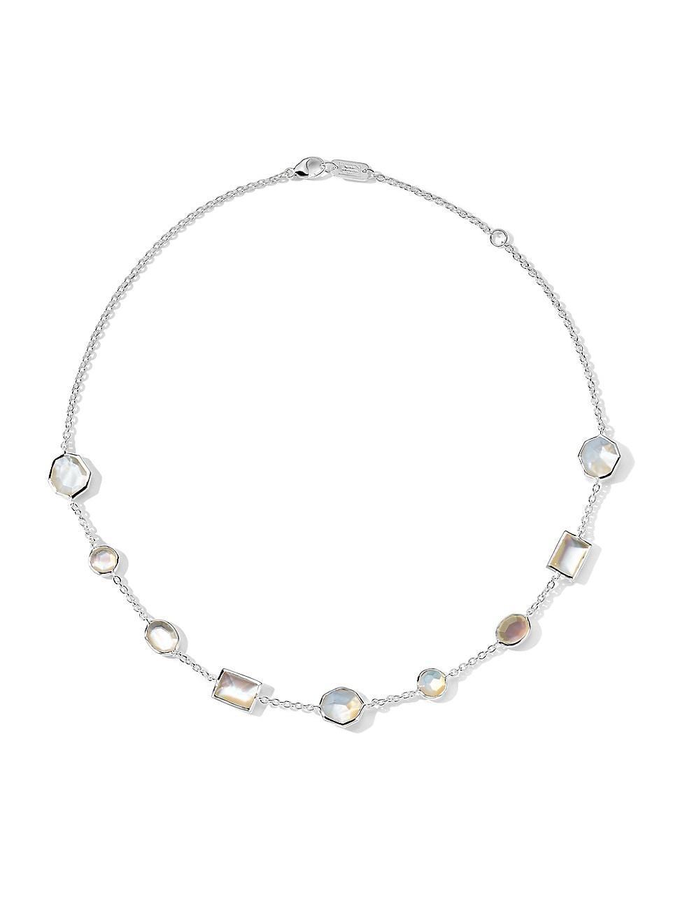 Womens Rock Candy Mixed-Cut Sterling Silver, Rock Crystal & Mother-Of-Pearl Doublet Station Necklace Product Image